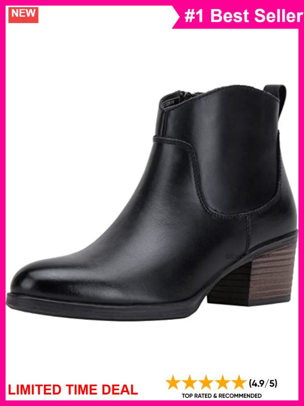 Genuine Leather Low Heel Ankle Boots with Memory Foam & Inner Zip